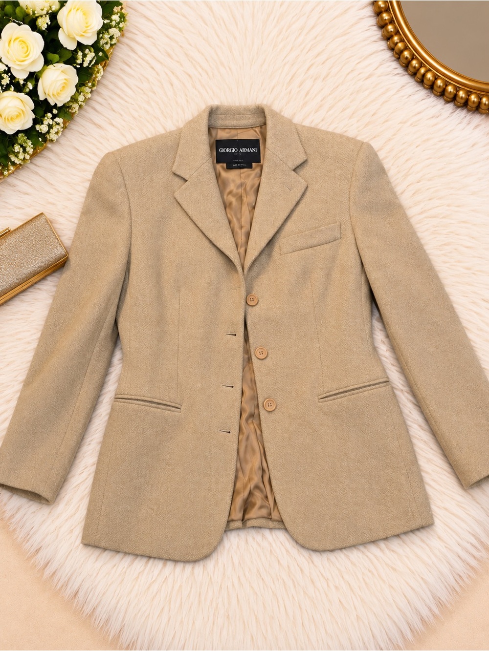 Giorgio Armani Women's Beige/Tan Wool-Blend Tailored Blazer